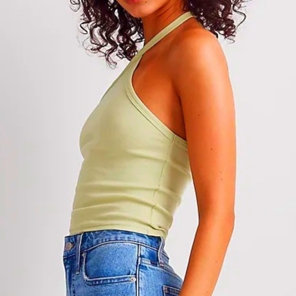 Madewell Supima® Rib Halter Tank Top in celery green size Large NWT NK640 - Picture 3 of 12